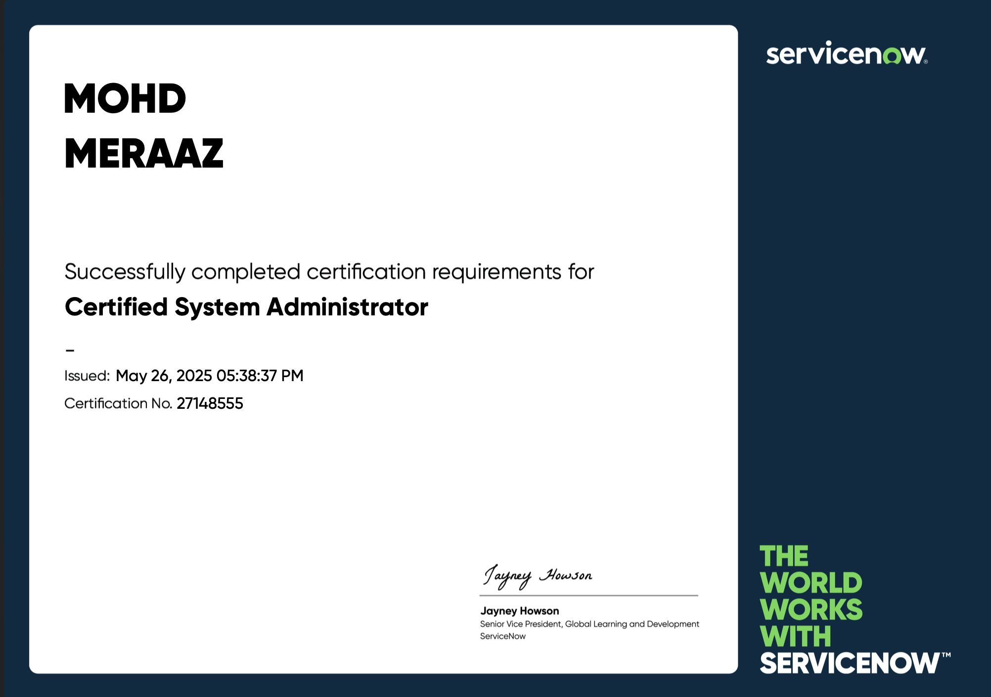 ServiceNow CSA Certificate